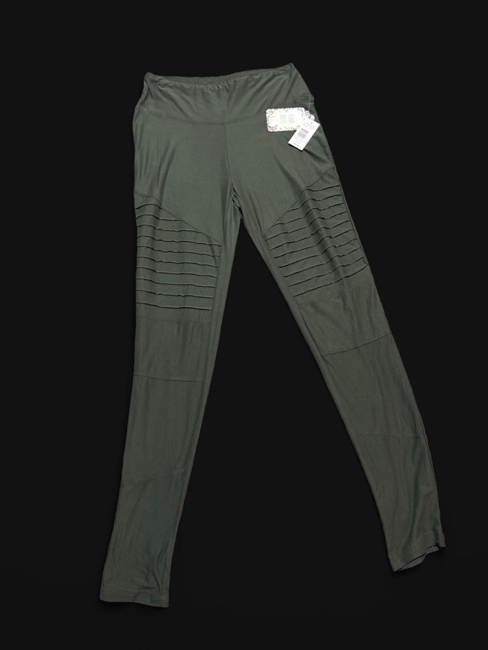 Pink Rose Olive Ribbed Knee-Panel Leggings